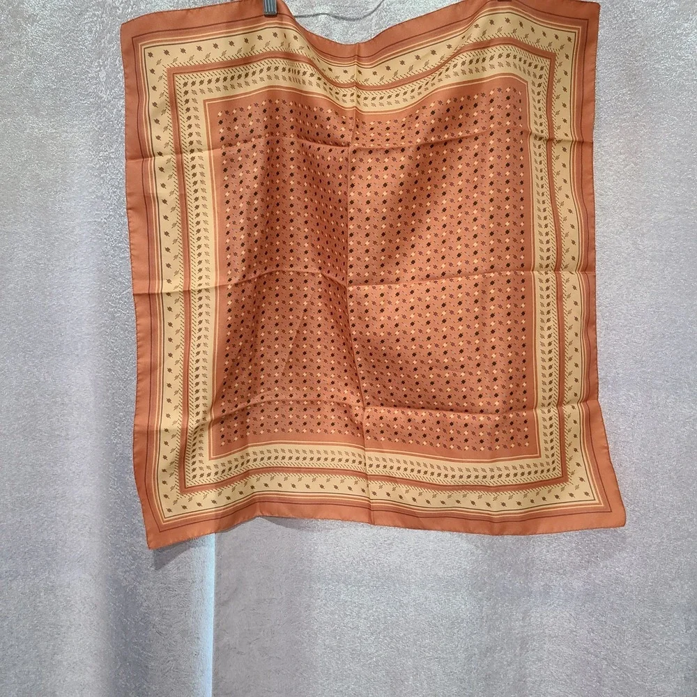 Vintage Style Terracotta Orange Geometric Foulard Square Silk Feel Scarf 26x26